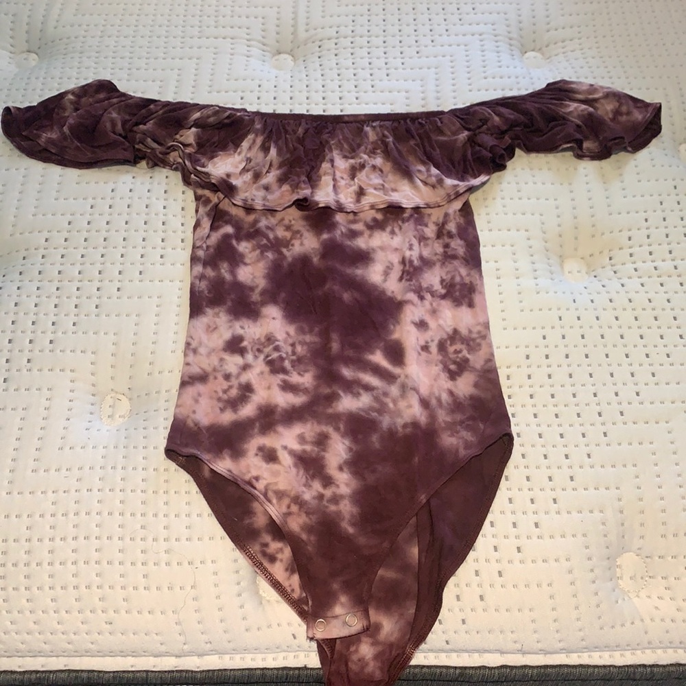 Maroon tie dye off the shoulder body suit